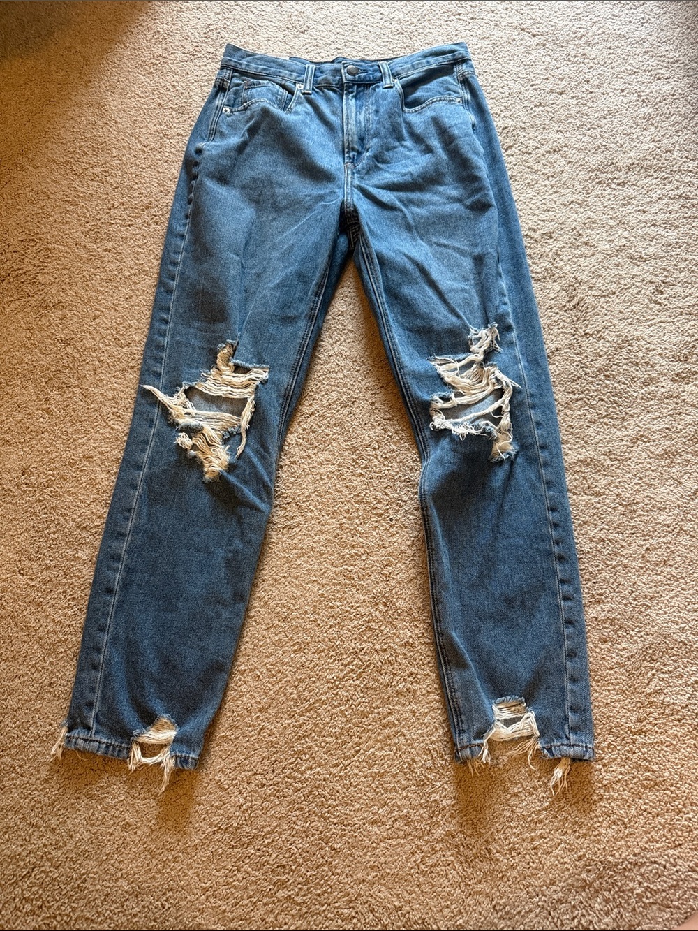 American Eagle Outfitters Blue Denim Distressed Mom Jeans